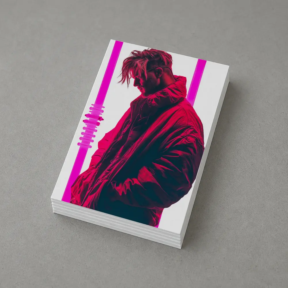 Man In Bomber Jacket Neon Pink Light – Postcards