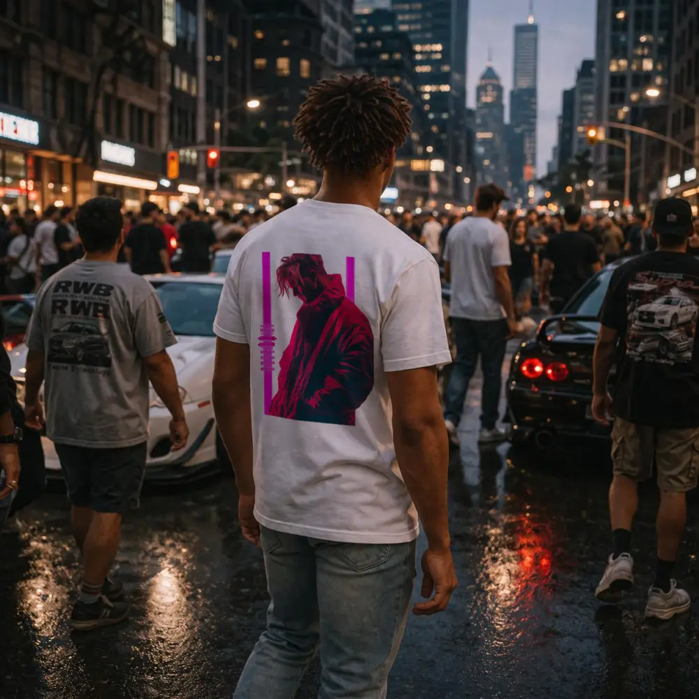 Man In Bomber Jacket Neon Pink Light – T-Shirts
