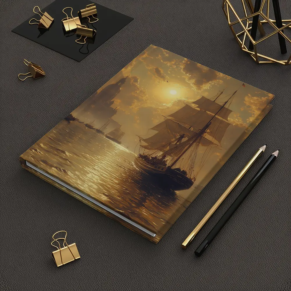Tall Ship Venice Canal Golden Sunset Painting – Notebooks