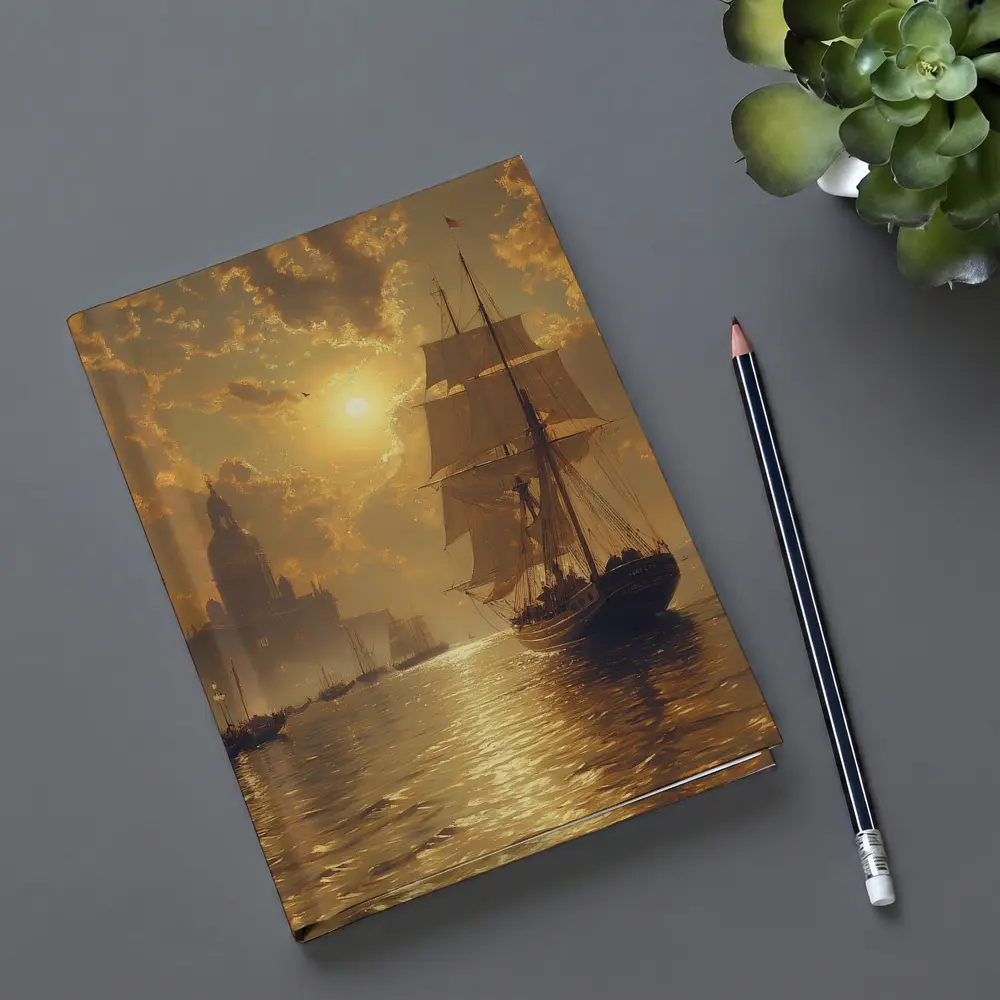 Tall Ship Venice Canal Golden Sunset Painting – Notebooks