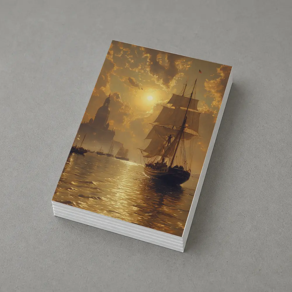 Tall Ship Venice Canal Golden Sunset Painting – Postcards