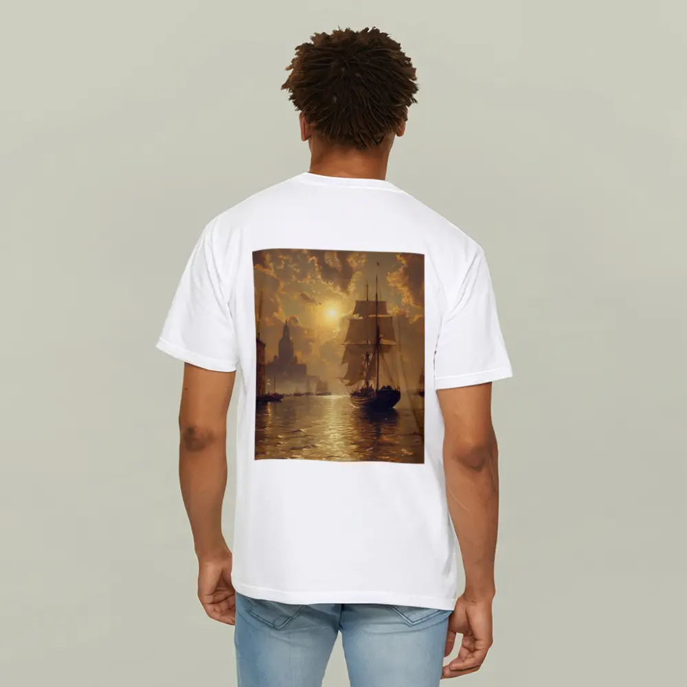 Tall Ship Venice Canal Golden Sunset Painting – T-Shirts