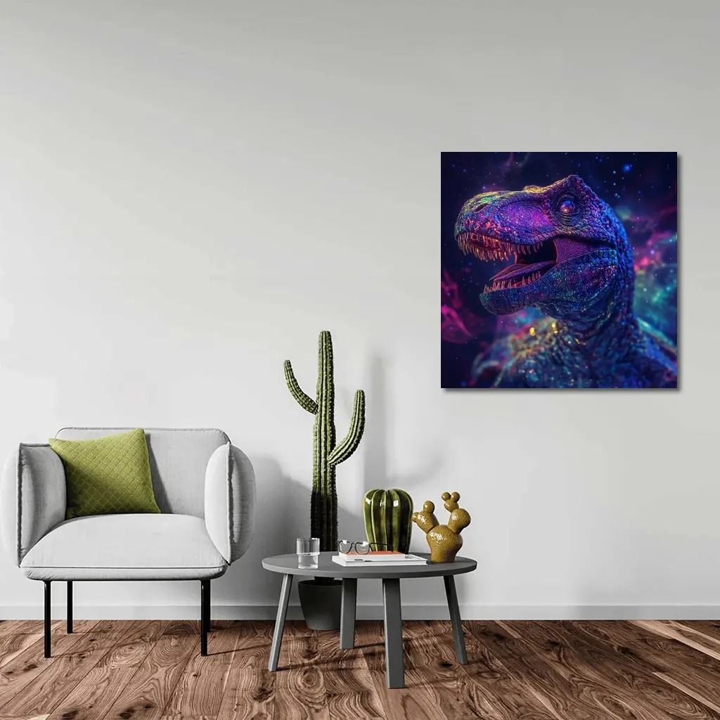Cosmic Galaxy T-Rex Dinosaur Neon Space – Wall Art