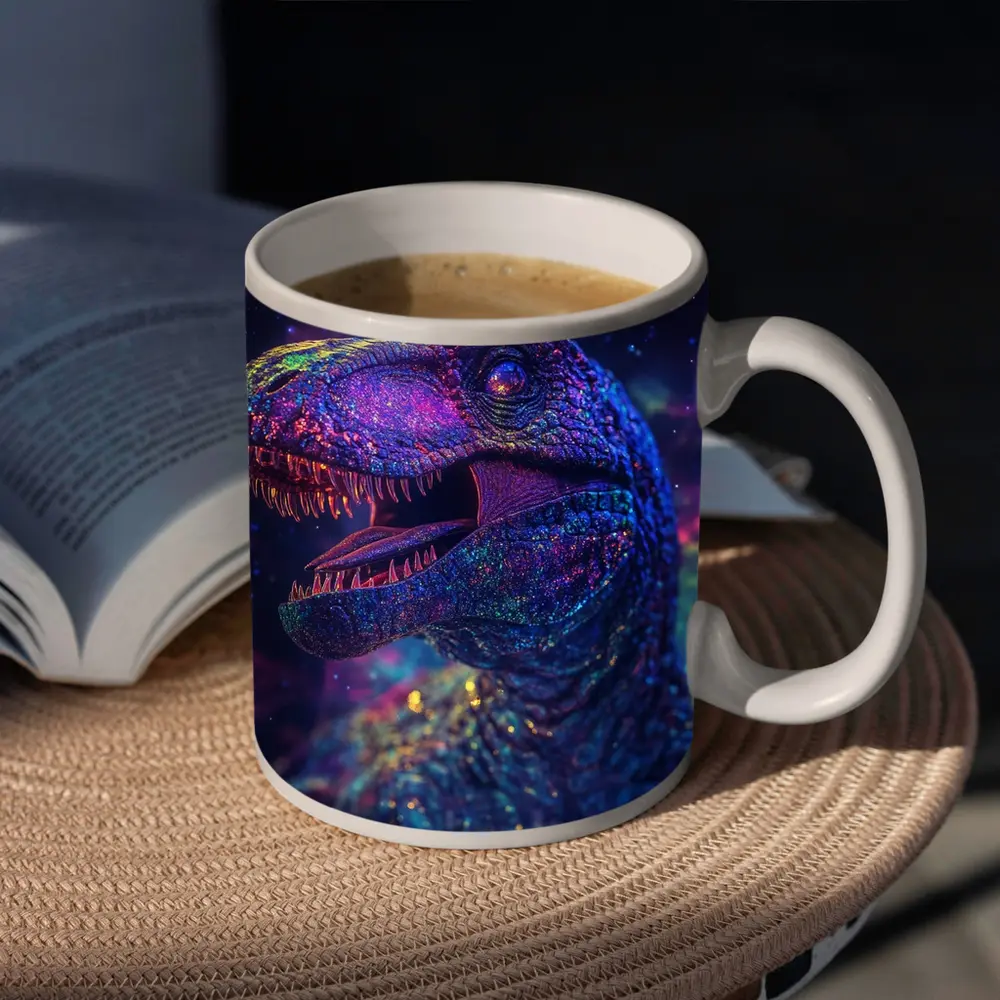 Cosmic Galaxy T-Rex Dinosaur Neon Space – Mugs