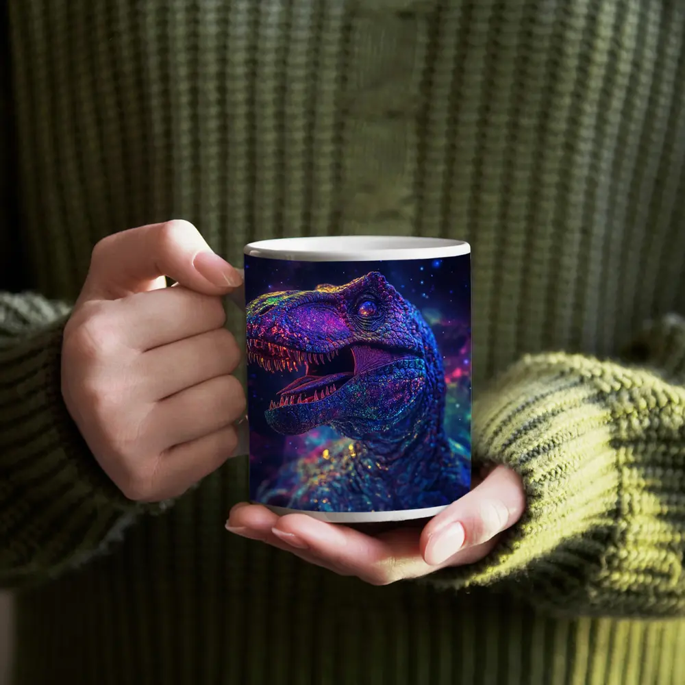 Cosmic Galaxy T-Rex Dinosaur Neon Space – Mugs