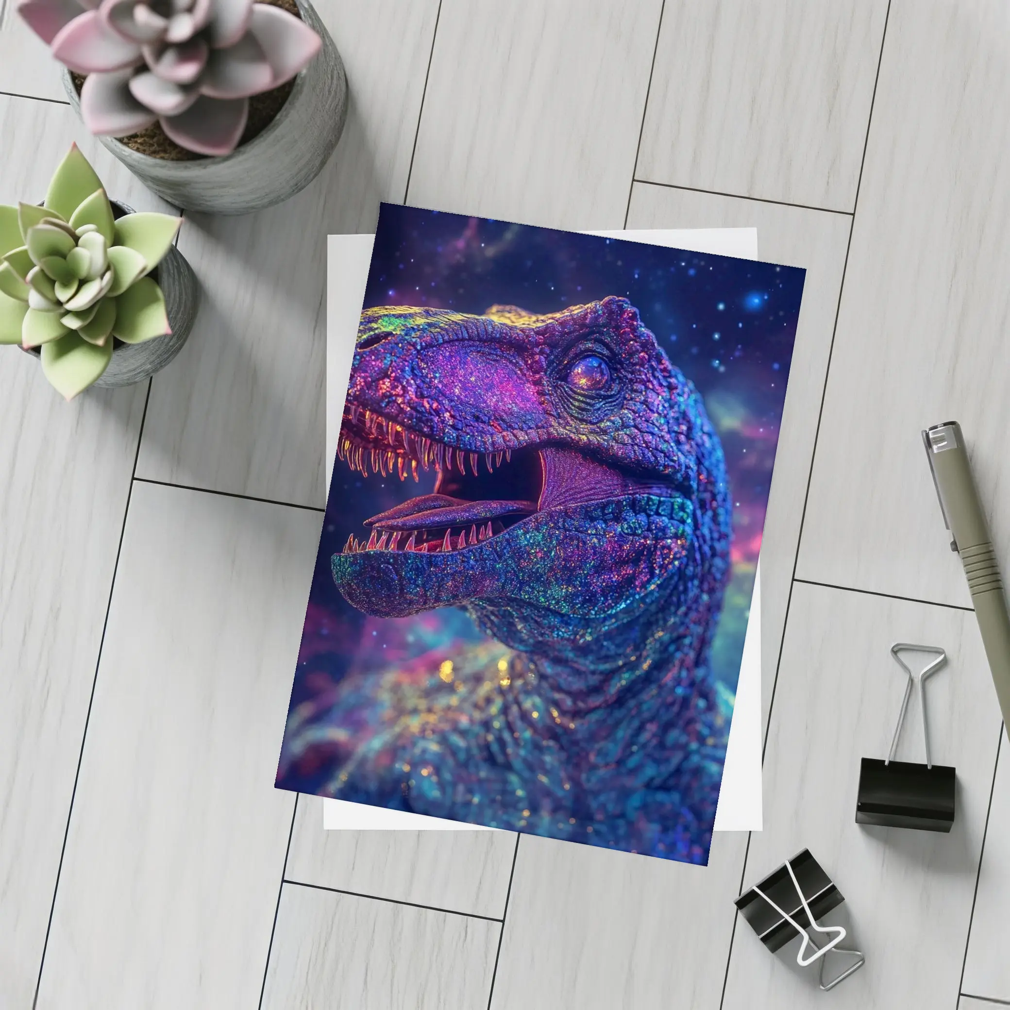 Cosmic Galaxy T-Rex Dinosaur Neon Space – Postcards