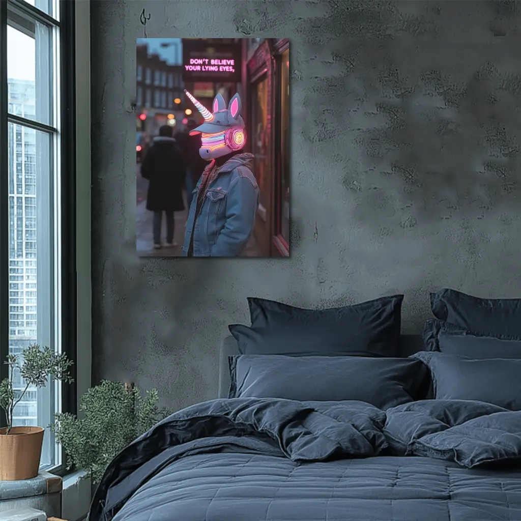 Neon Unicorn Street Photography Urban Night – Wall Art