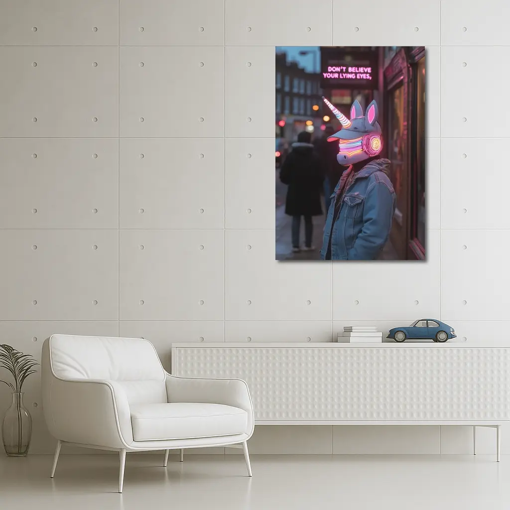Neon Unicorn Street Photography Urban Night – Wall Art