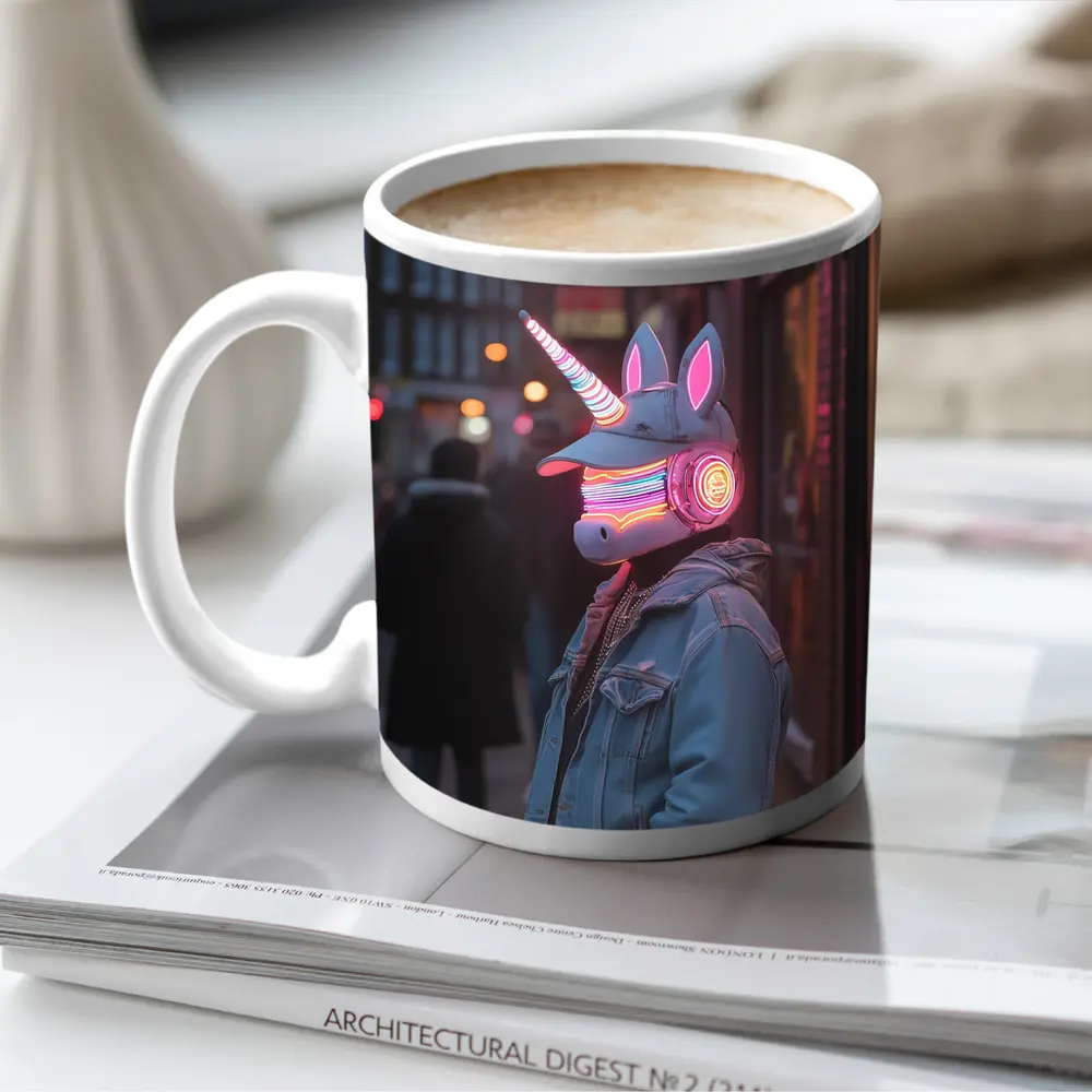 Neon Unicorn Street Photography Urban Night – Mugs
