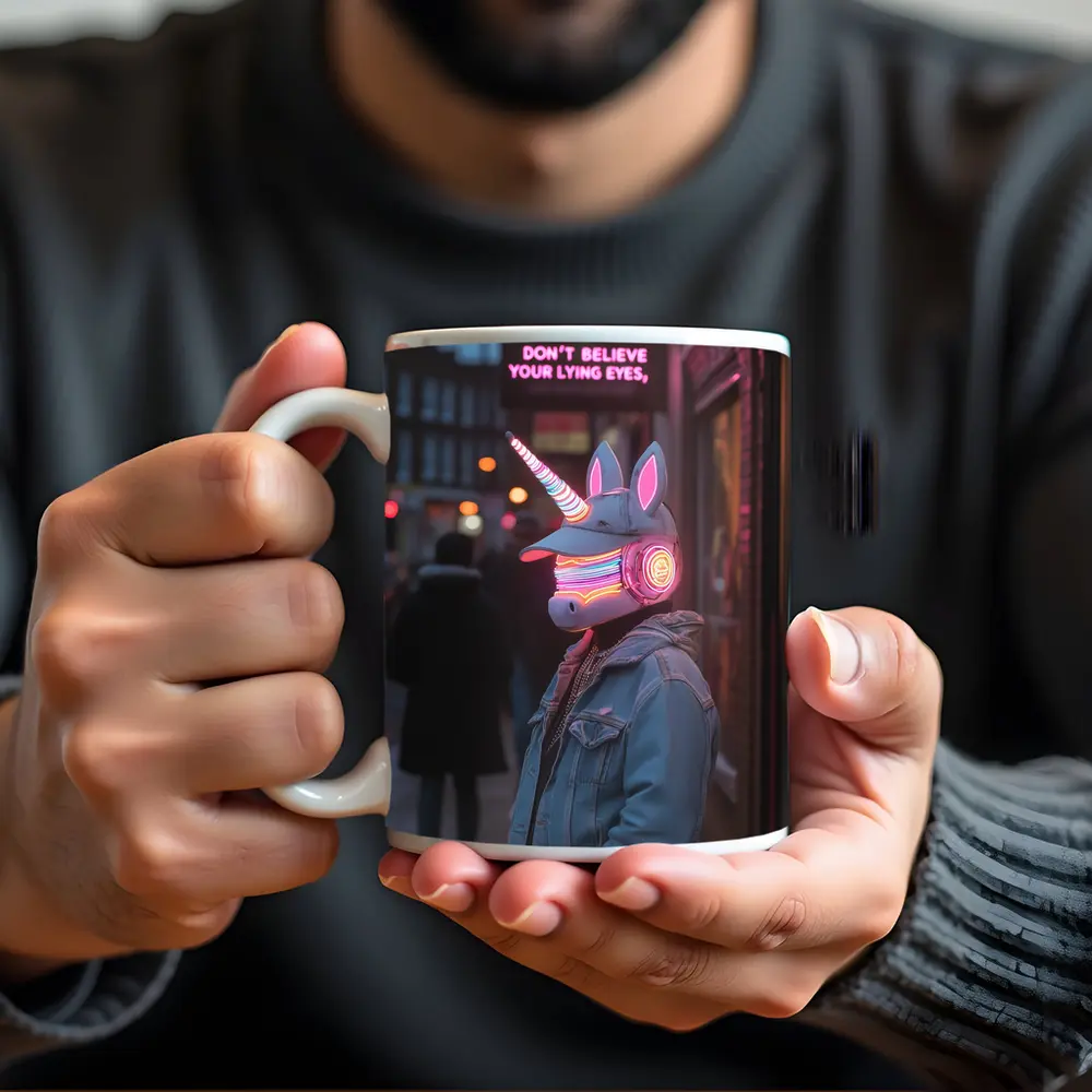Neon Unicorn Street Photography Urban Night – Mugs