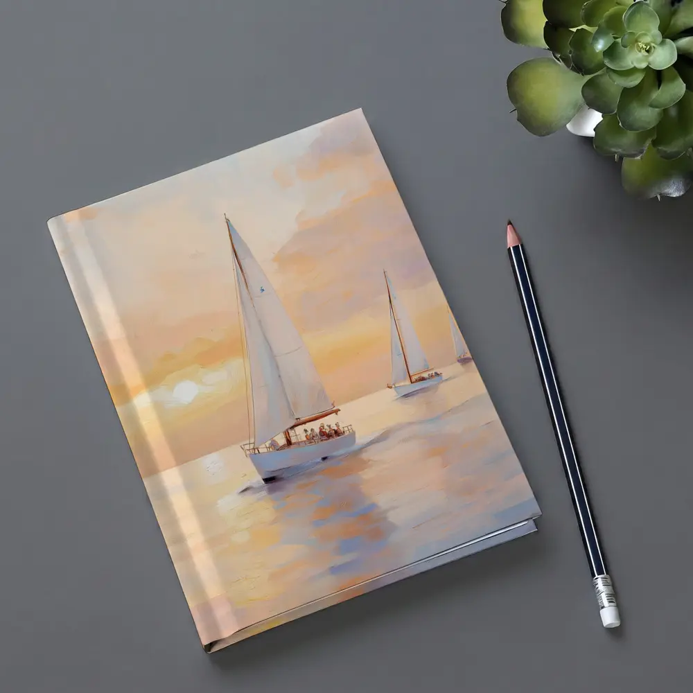 Sailboats On Calm Sea At Golden Sunset – Notebooks