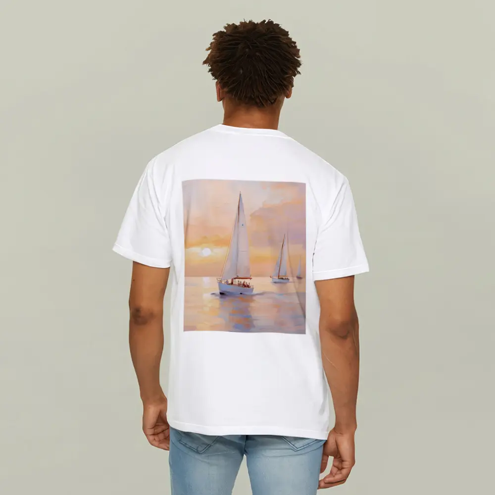 Sailboats On Calm Sea At Golden Sunset – T-Shirts