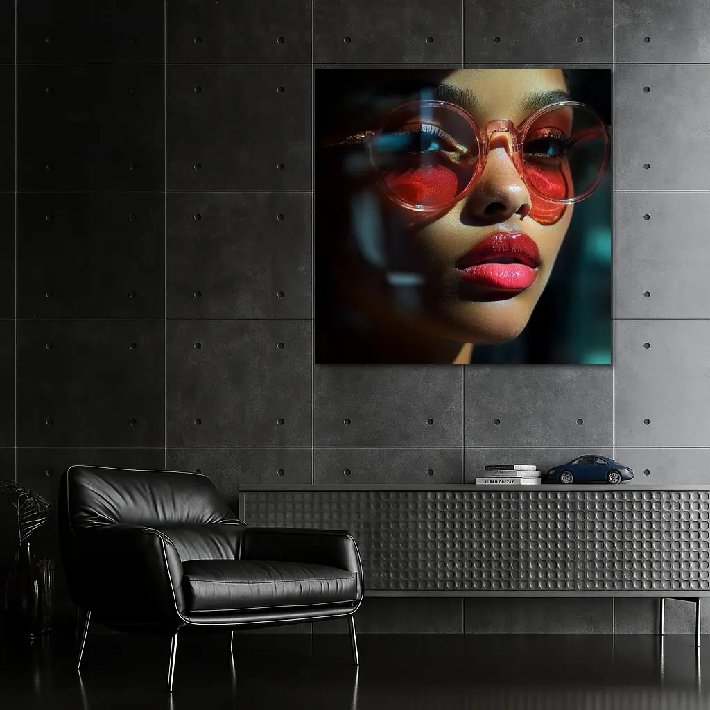 Woman Red Sunglasses Dark Dramatic Portrait – Wall Art
