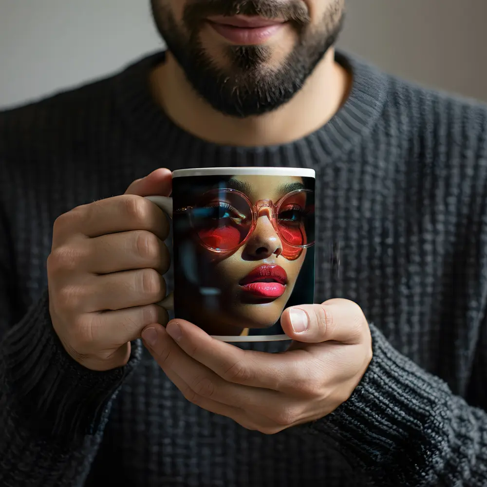 Woman Red Sunglasses Dark Dramatic Portrait – Mugs