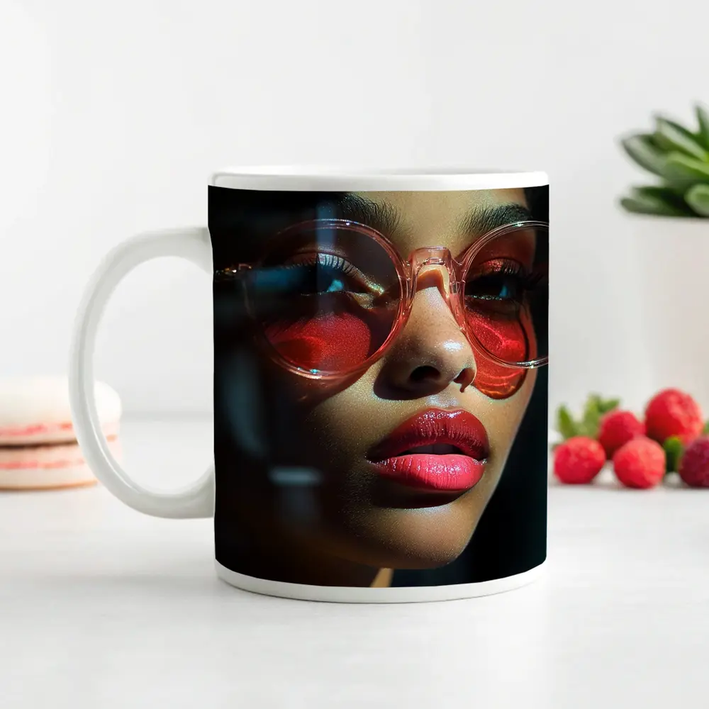 Woman Red Sunglasses Dark Dramatic Portrait – Mugs