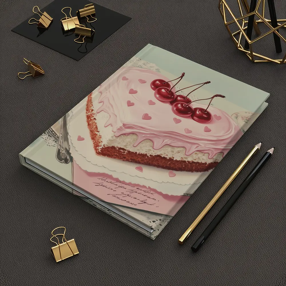 Heart Shaped Cherry Cake Vintage Illustration – Notebooks