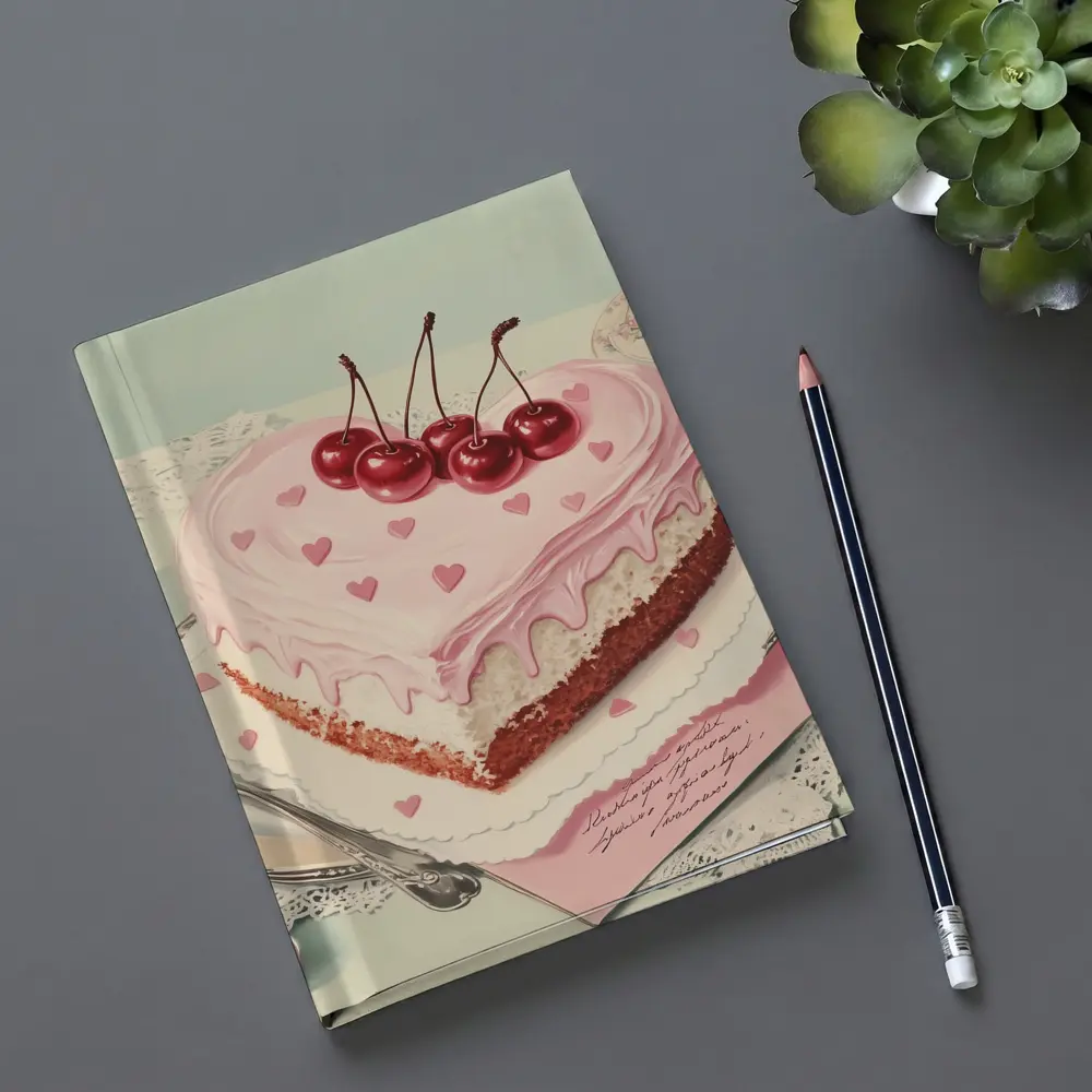 Heart Shaped Cherry Cake Vintage Illustration – Notebooks