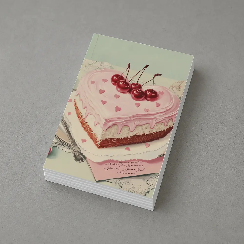 Heart Shaped Cherry Cake Vintage Illustration – Postcards