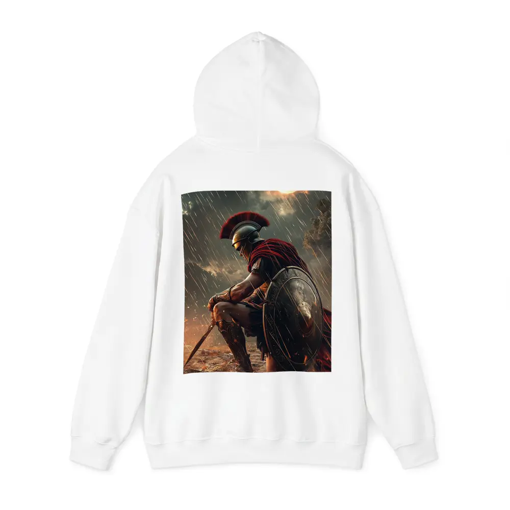 Spartan Warrior Kneeling Under Blood Moon – Hoodies