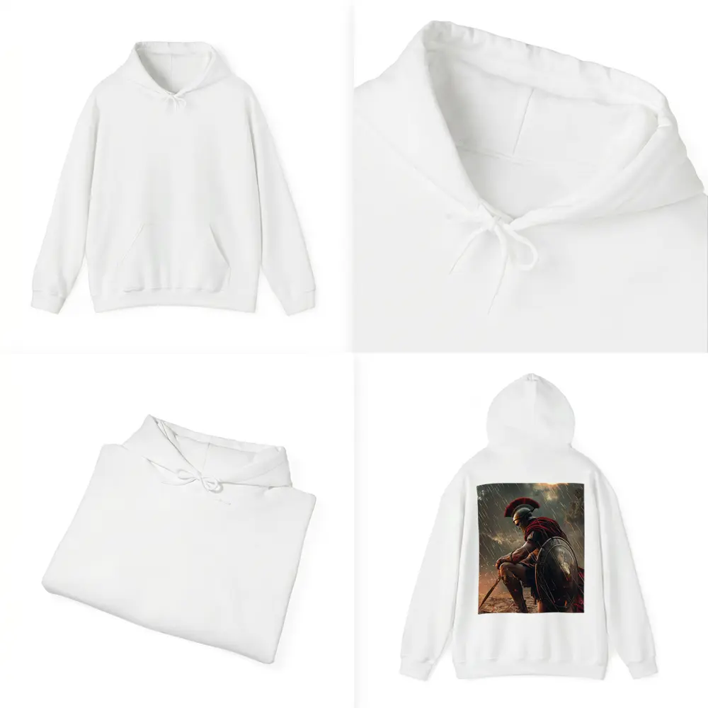Spartan Warrior Kneeling Under Blood Moon – Hoodies