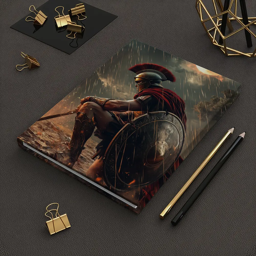Spartan Warrior Kneeling Under Blood Moon – Notebooks