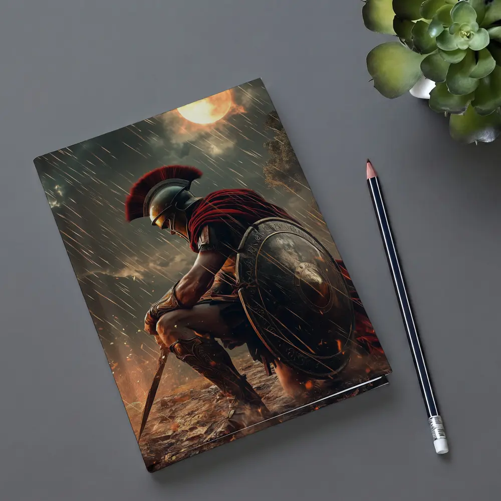 Spartan Warrior Kneeling Under Blood Moon – Notebooks