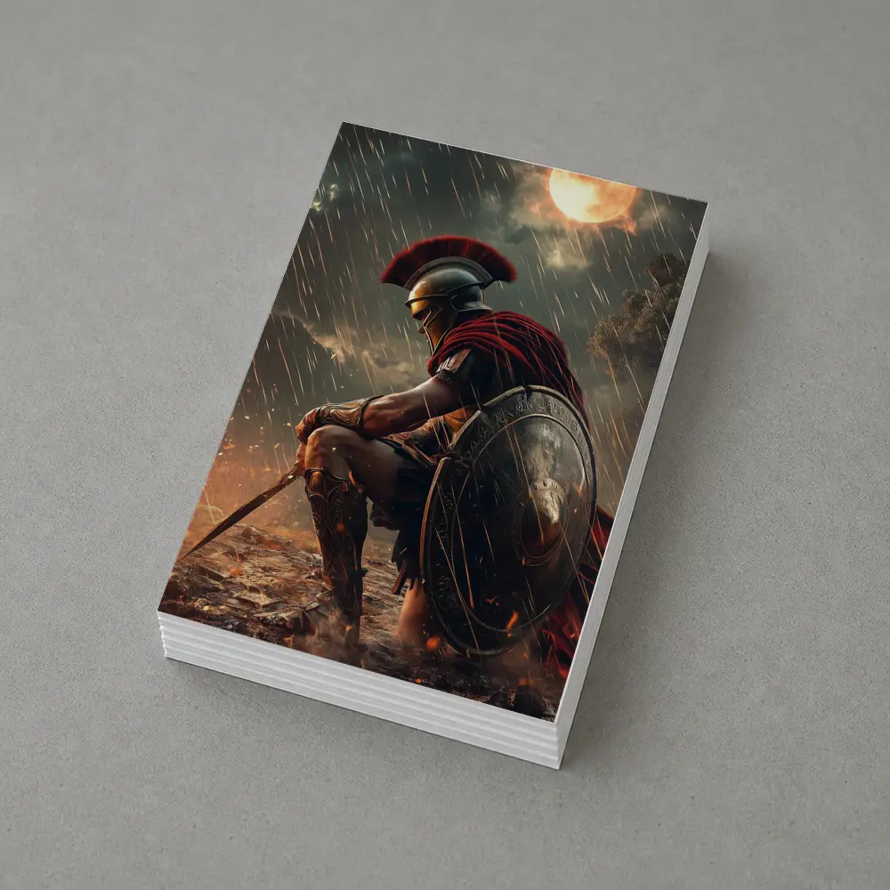 Spartan Warrior Kneeling Under Blood Moon – Postcards