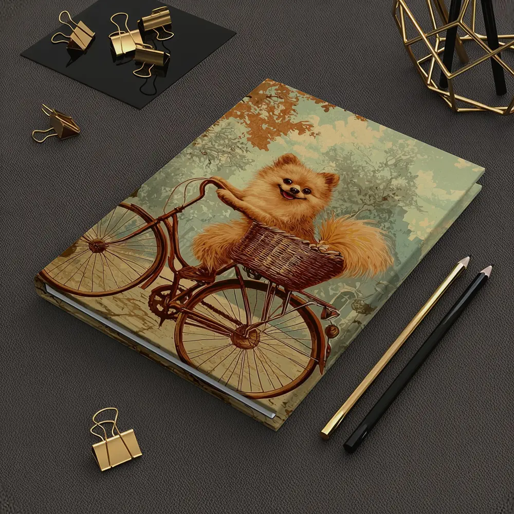 Pomeranian Dog Riding Bicycle Vintage Street – Notebooks