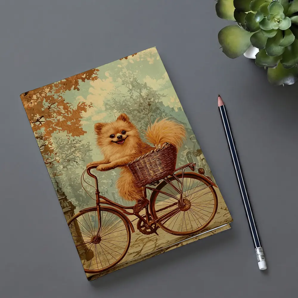 Pomeranian Dog Riding Bicycle Vintage Street – Notebooks