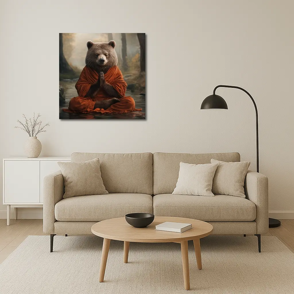 Meditating Bear Monk in Forest – Wall Art