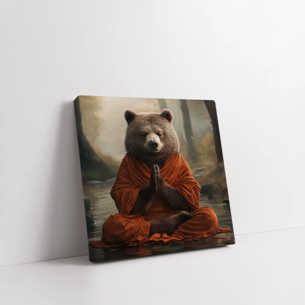 Meditating Bear Monk in Forest – Wall Art
