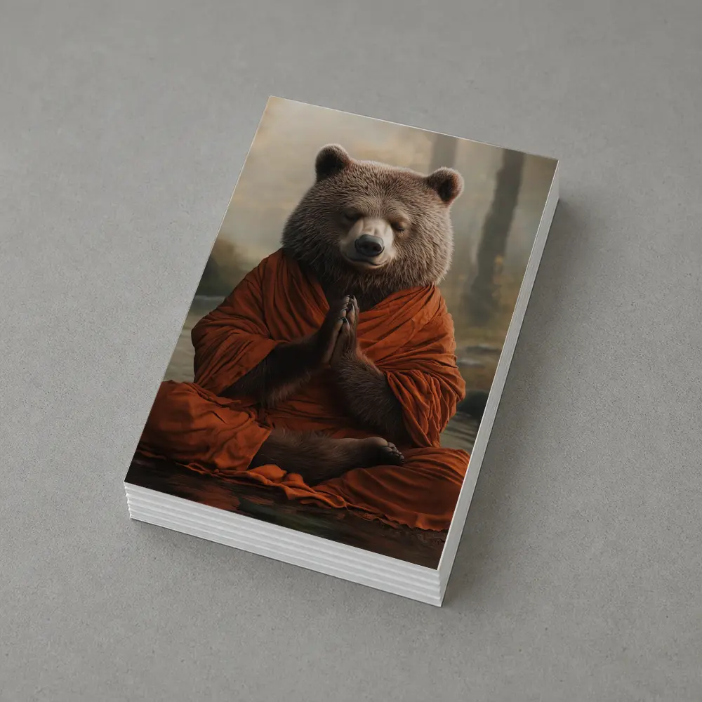 Meditating Bear Monk in Forest – Postcards