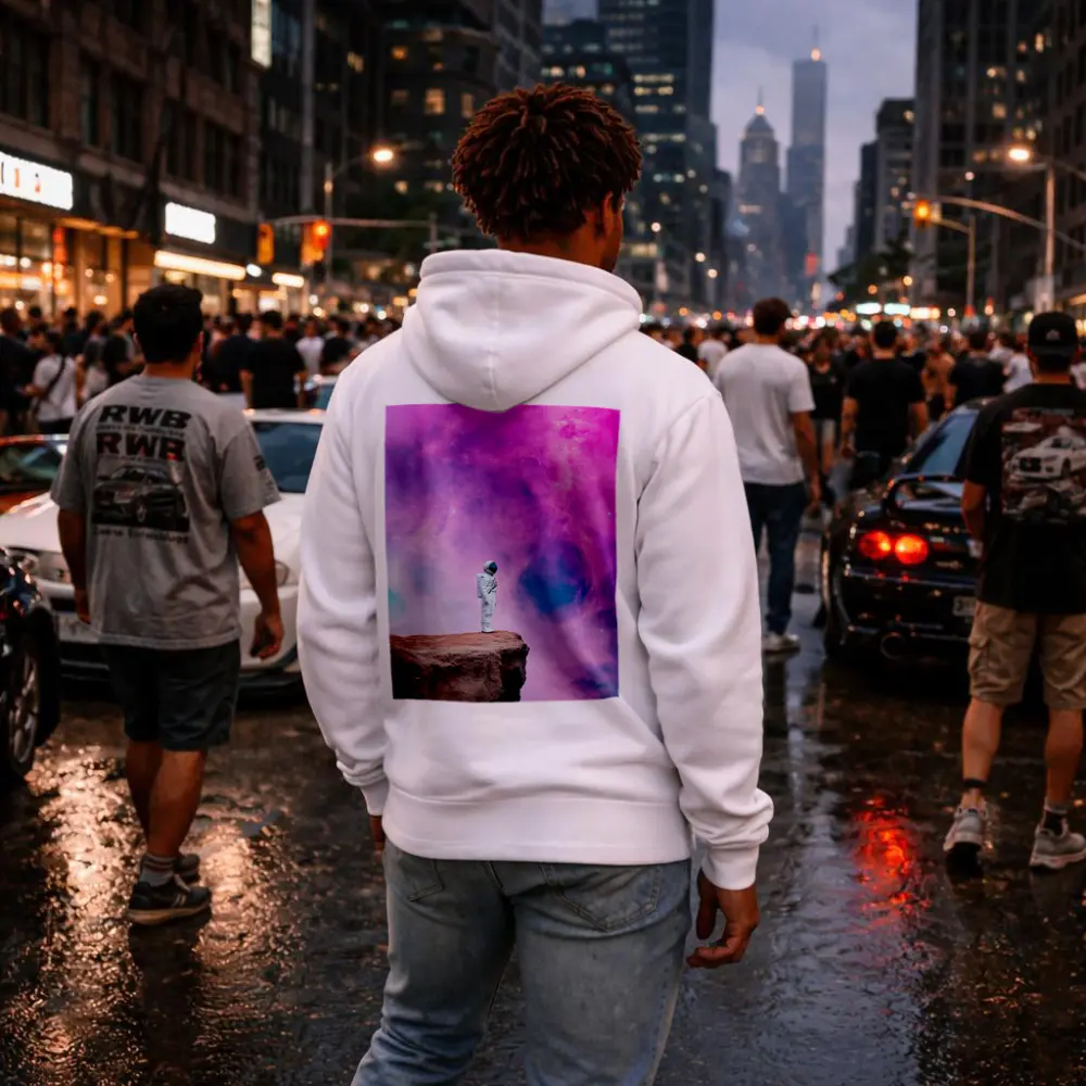 Astronaut Standing on Cliff Pink Galaxy – Hoodies