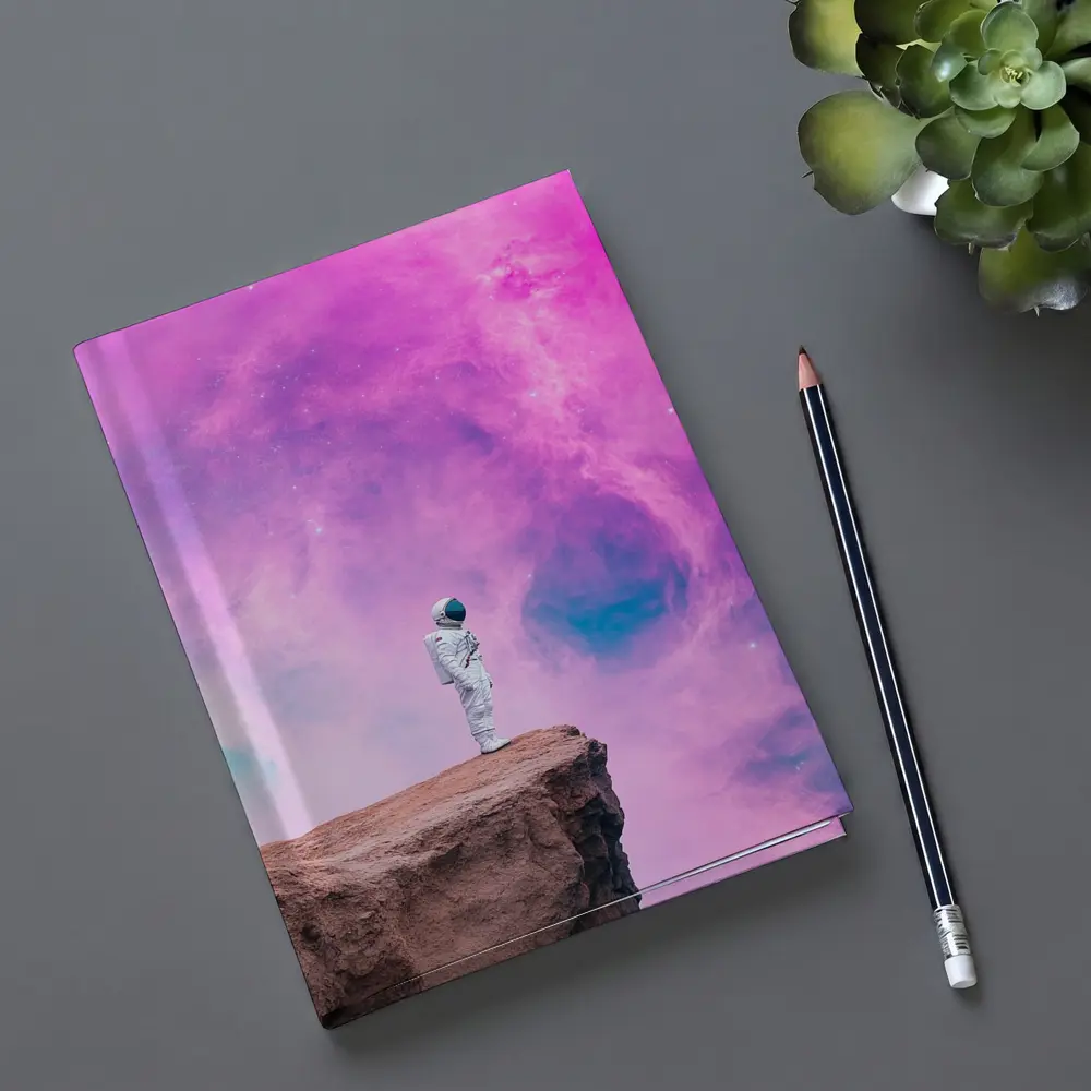 Astronaut Standing on Cliff Pink Galaxy – Notebooks