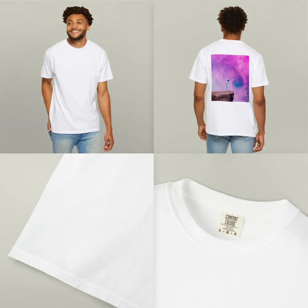 Astronaut Standing on Cliff Pink Galaxy – T-Shirts