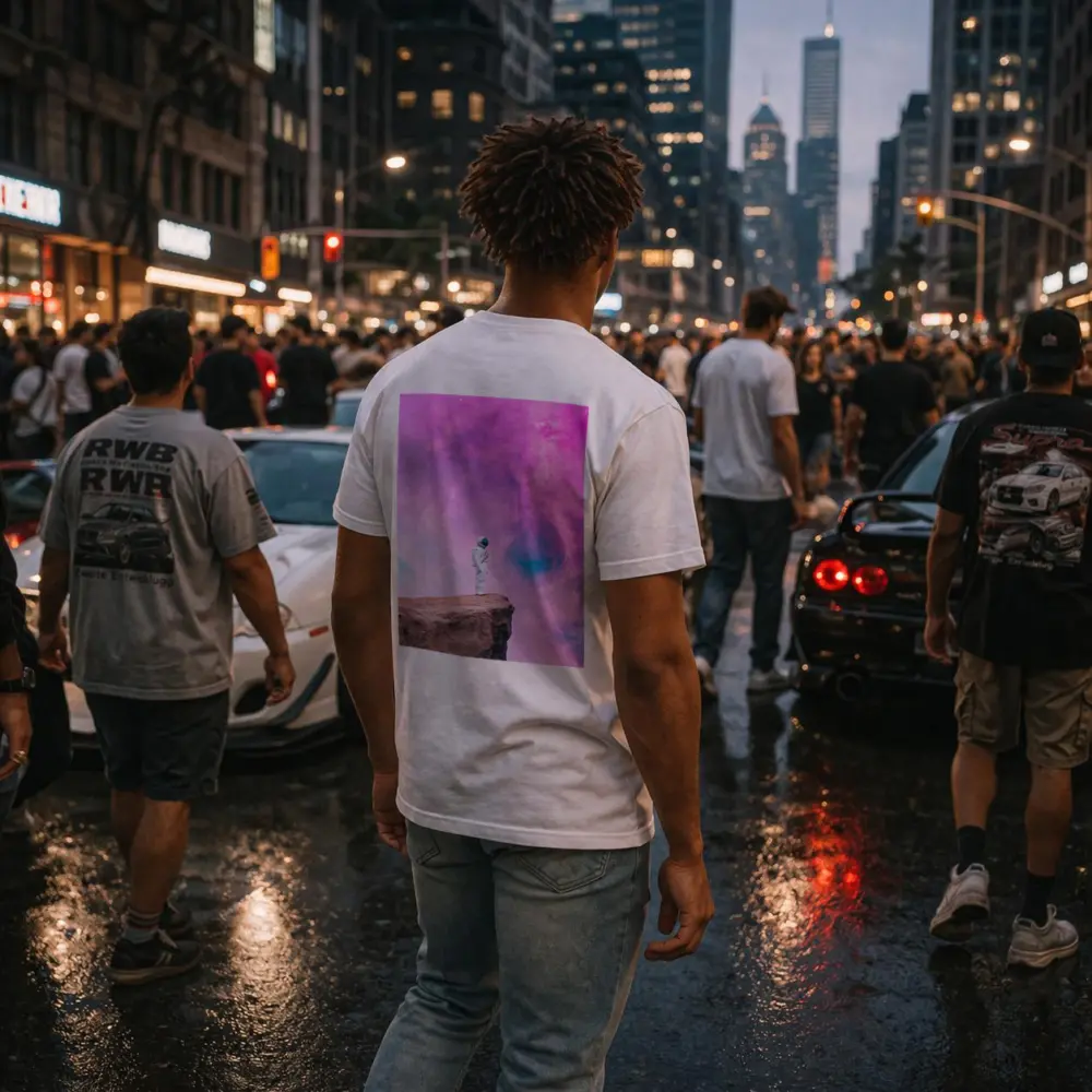 Astronaut Standing on Cliff Pink Galaxy – T-Shirts