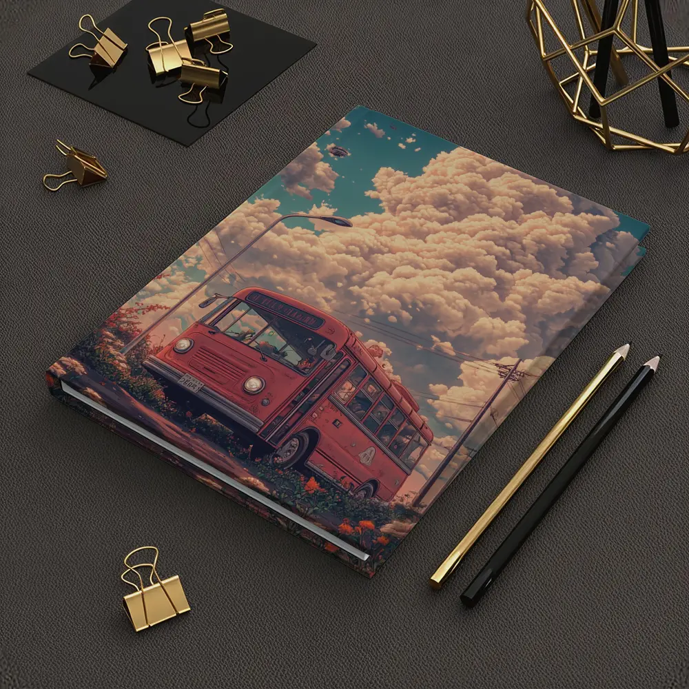 Red Bus Anime Art Dreamy Floral Sky – Notebooks
