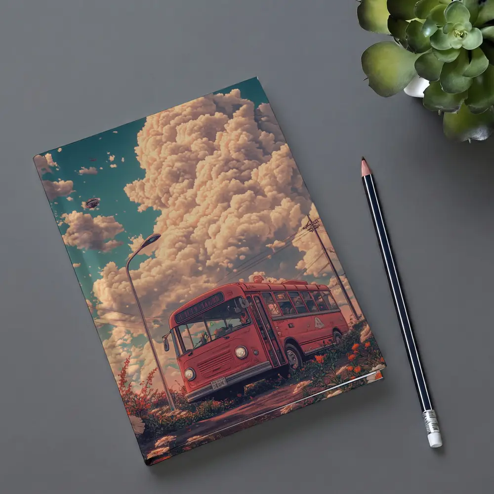Red Bus Anime Art Dreamy Floral Sky – Notebooks