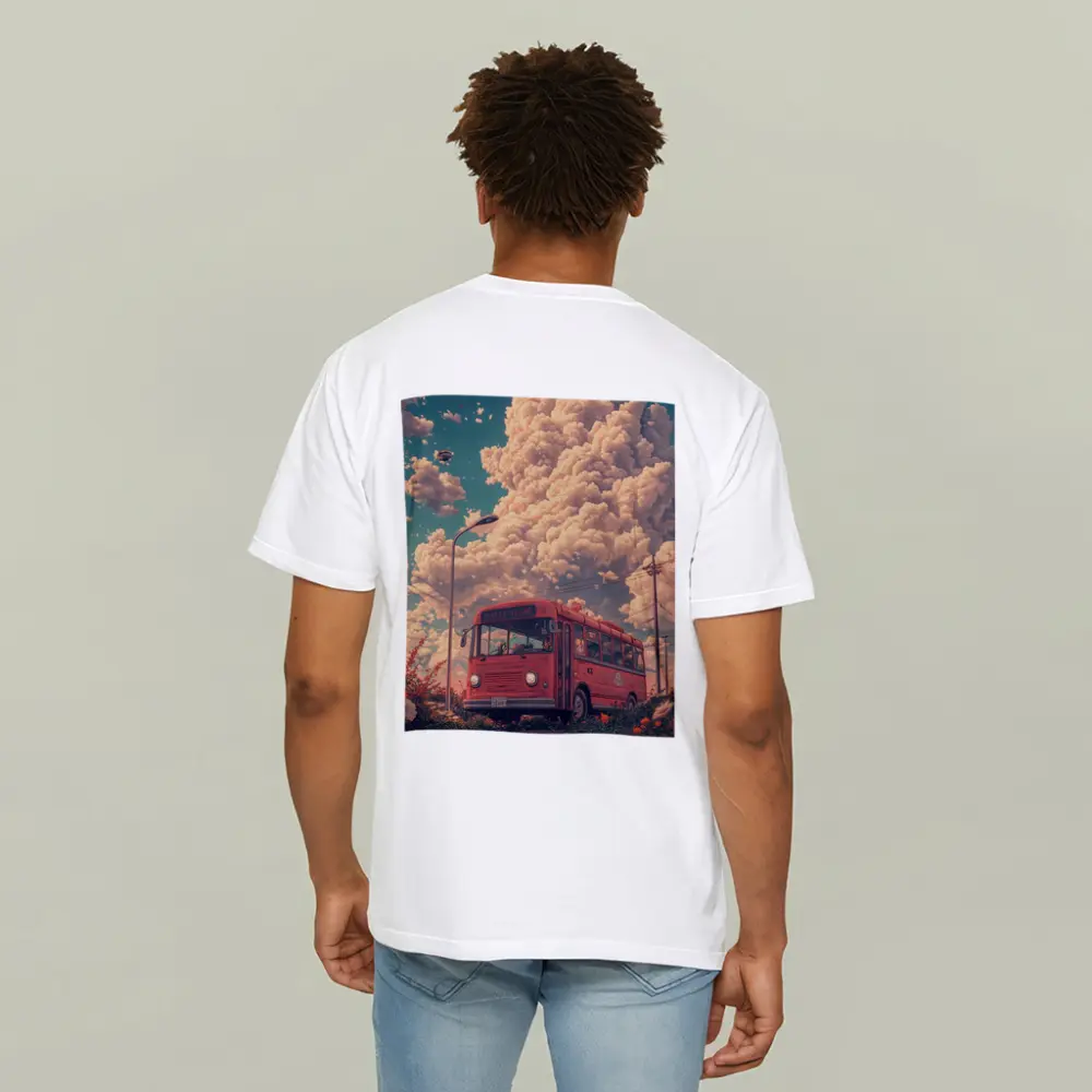 Red Bus Anime Art Dreamy Floral Sky – T-Shirts