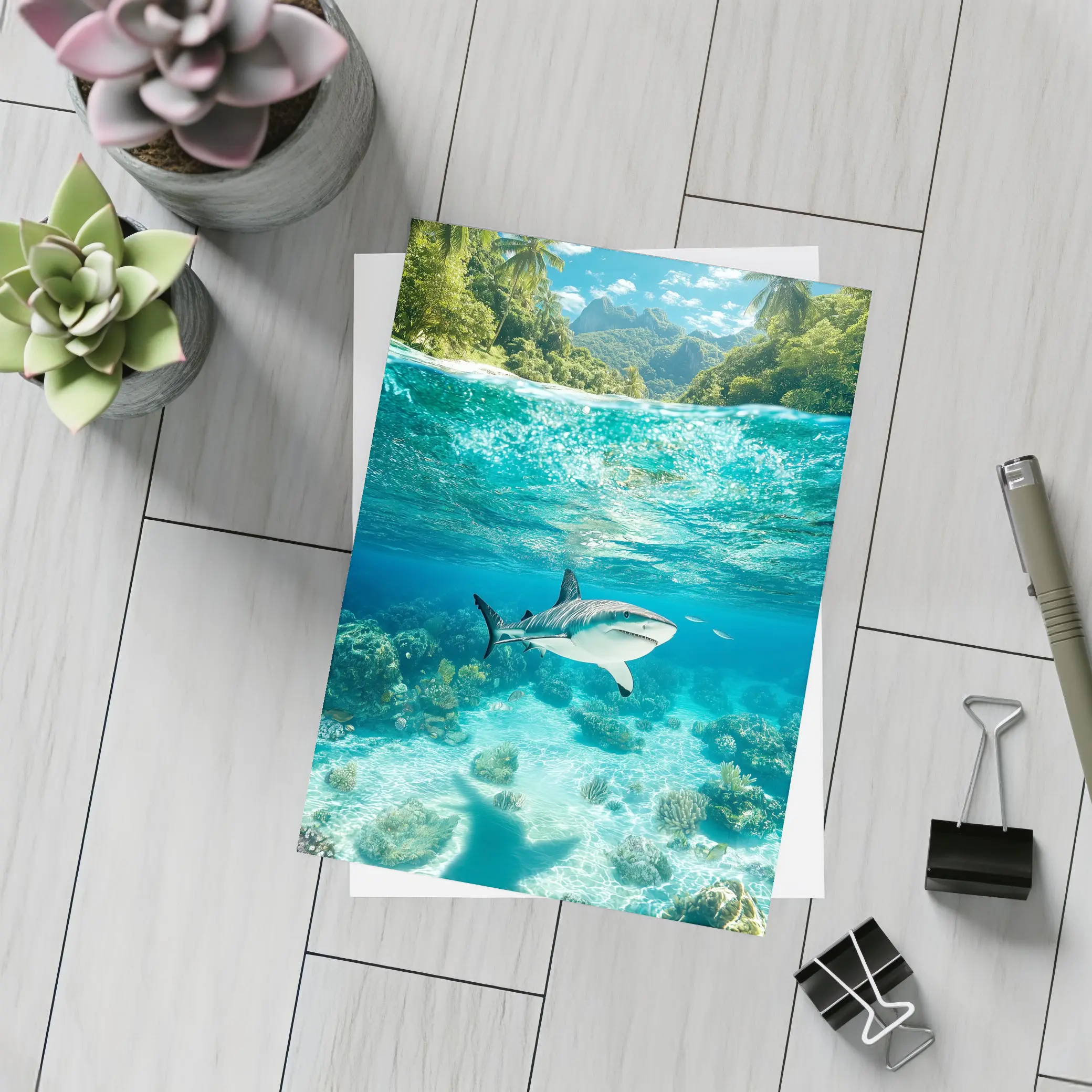 Reef Shark Swimming Tropical Island Underwater – Postcards
