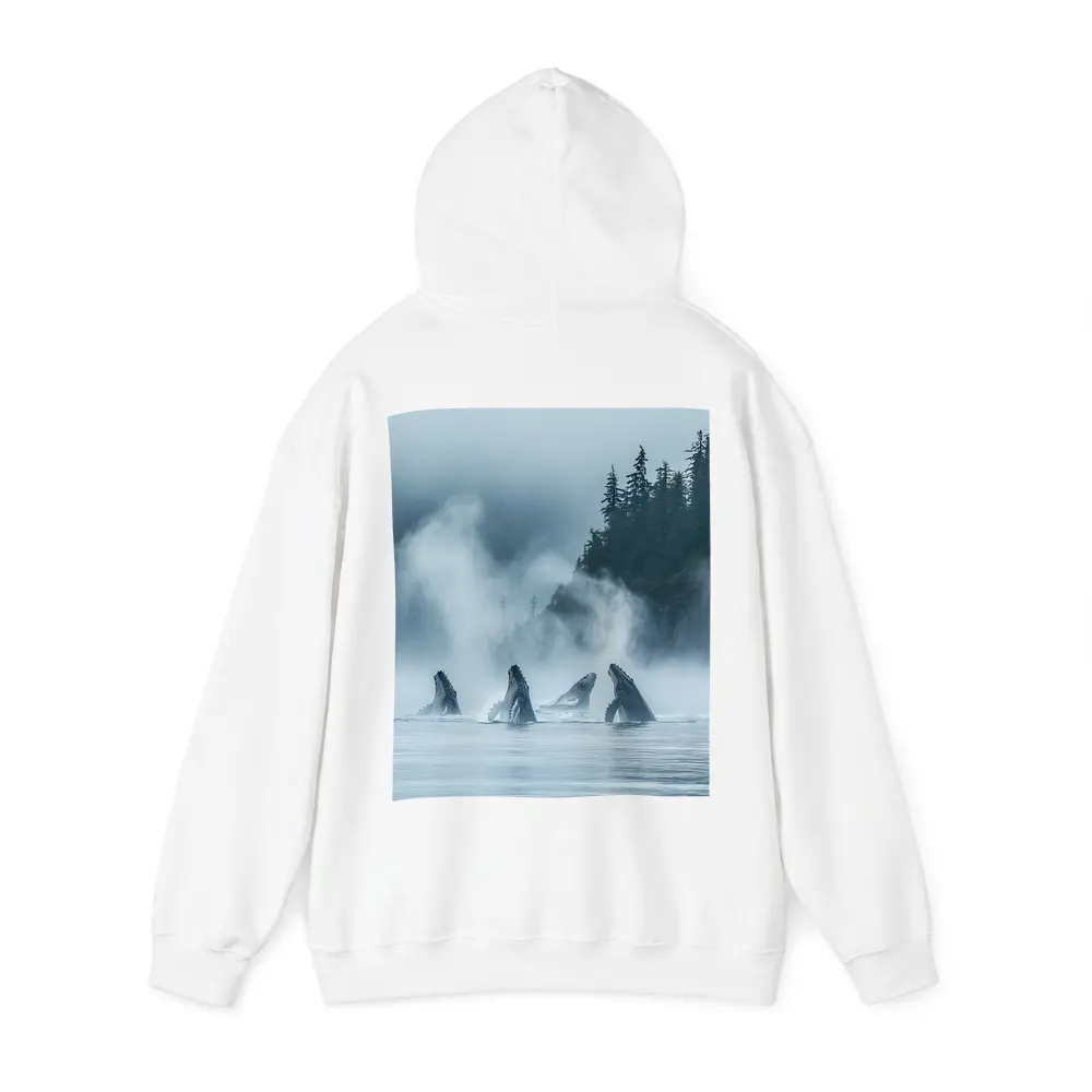 Humpback Whales Breaching Misty Coastal Waters – Hoodies