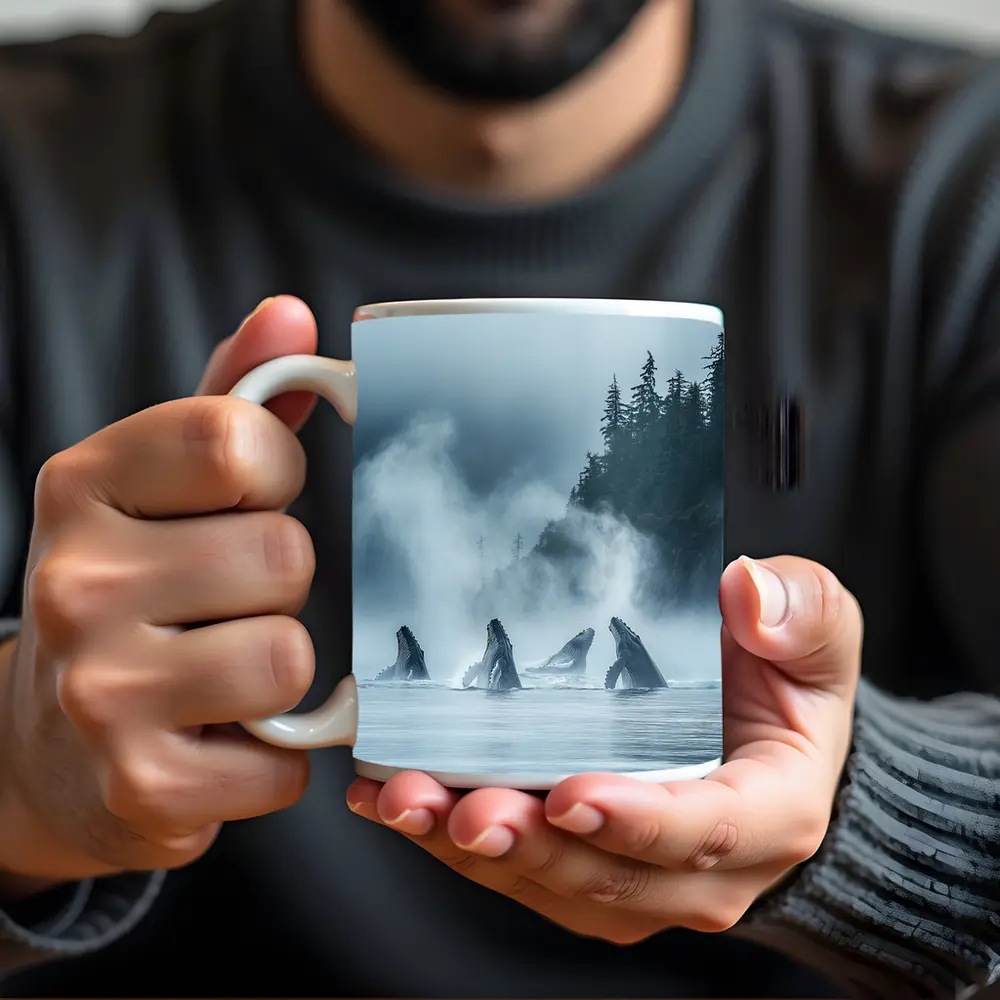Humpback Whales Breaching Misty Coastal Waters – Mugs