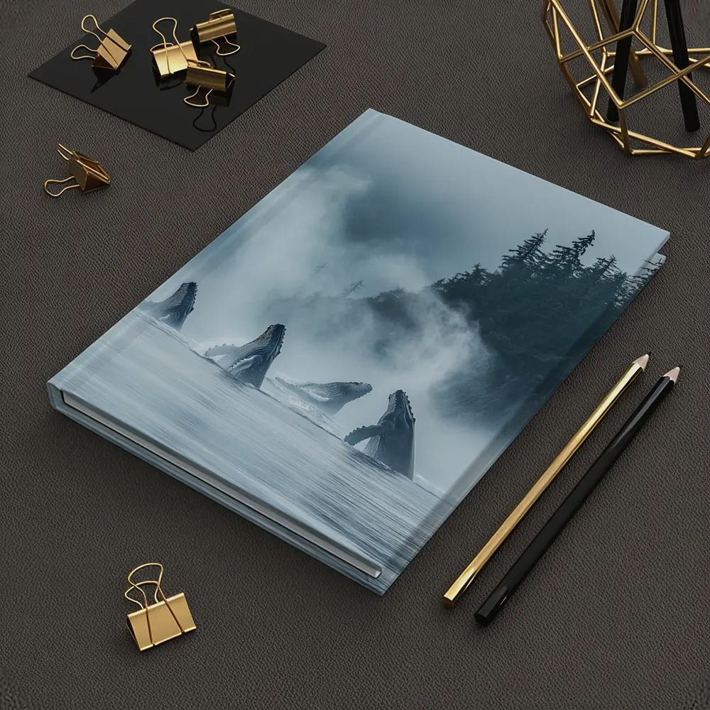 Humpback Whales Breaching Misty Coastal Waters – Notebooks