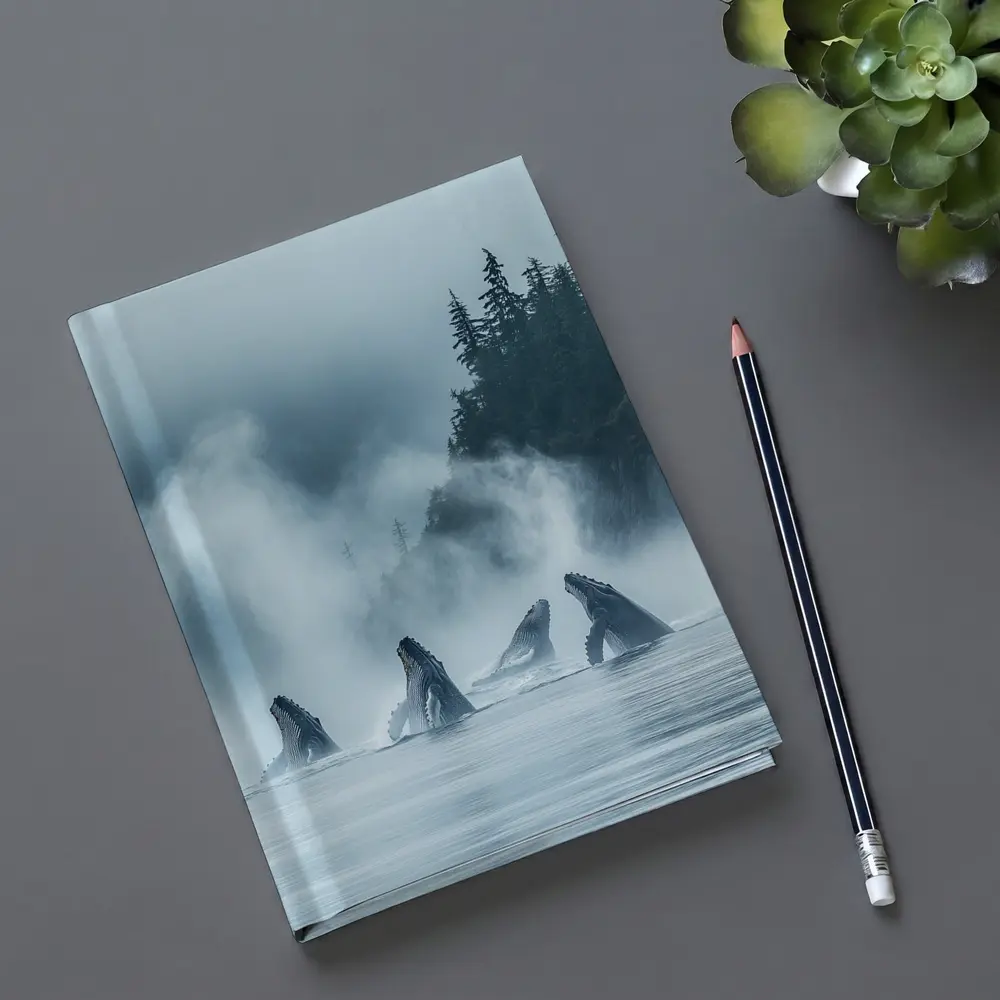 Humpback Whales Breaching Misty Coastal Waters – Notebooks