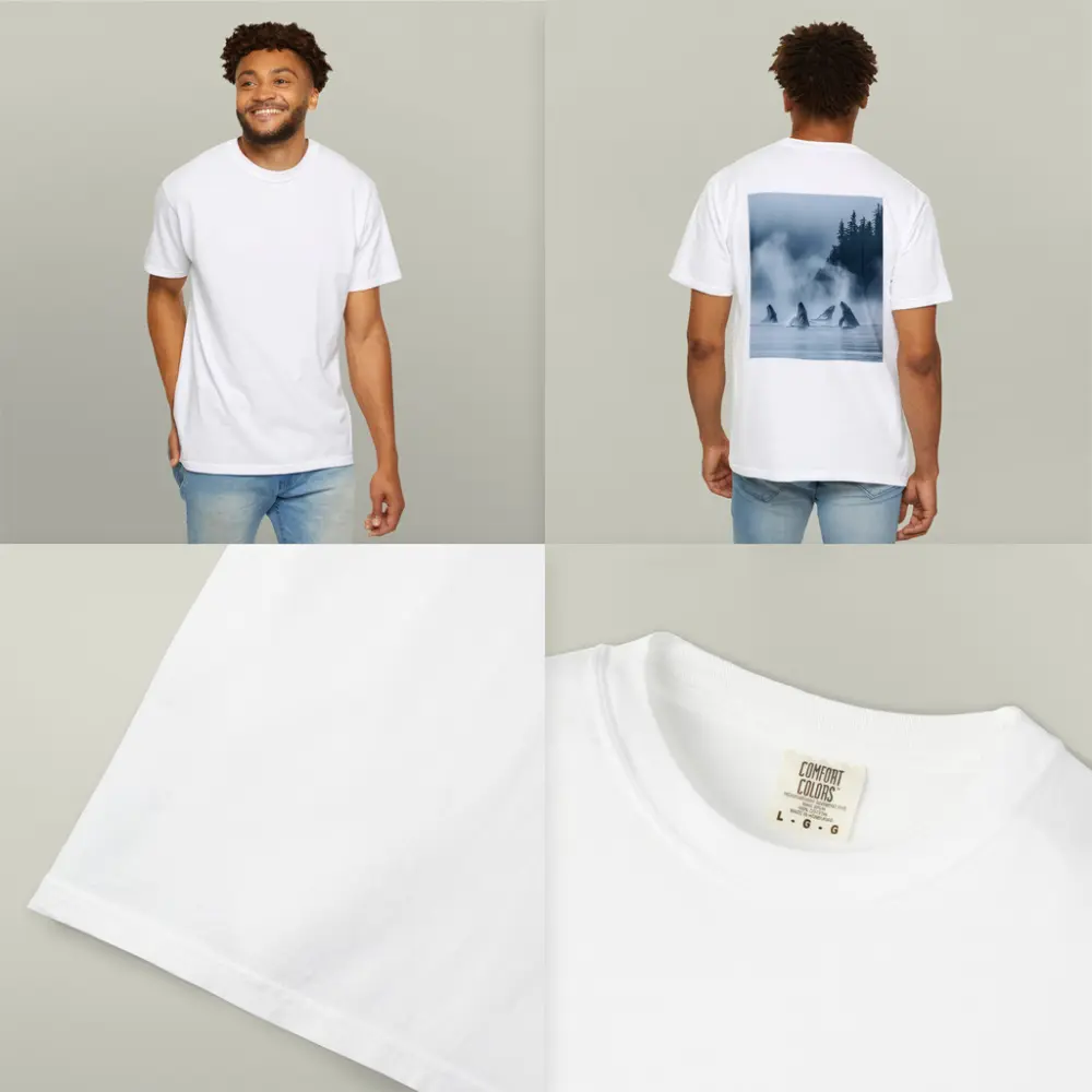 Humpback Whales Breaching Misty Coastal Waters – T-Shirts