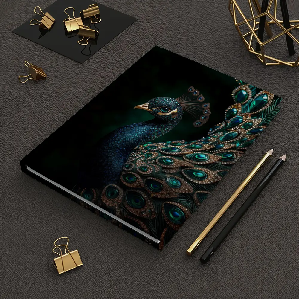 Jeweled Peacock Portrait On Dark Background – Notebooks