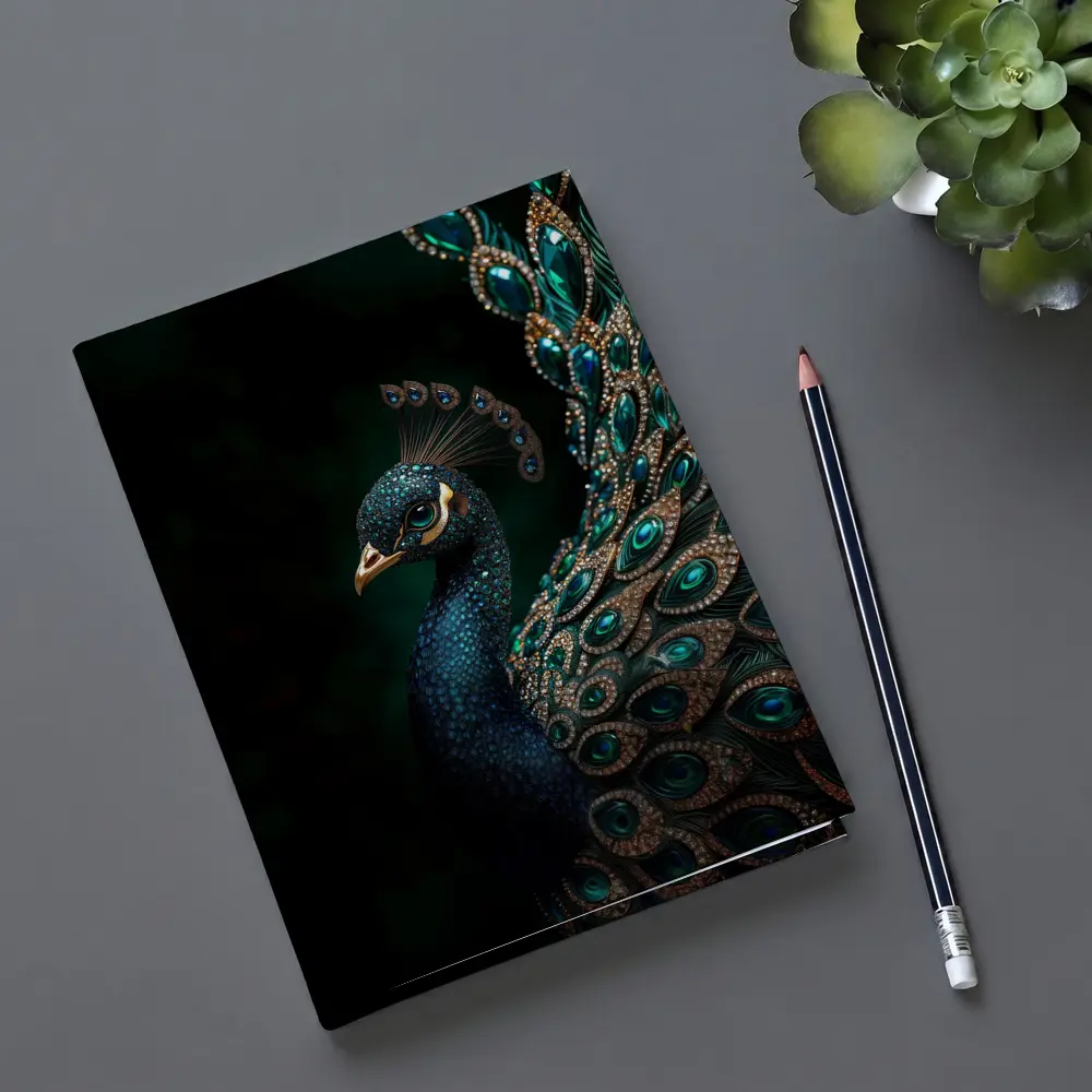 Jeweled Peacock Portrait On Dark Background – Notebooks