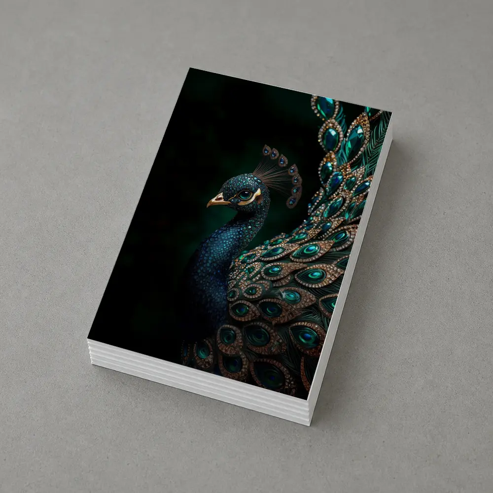 Jeweled Peacock Portrait On Dark Background – Postcards