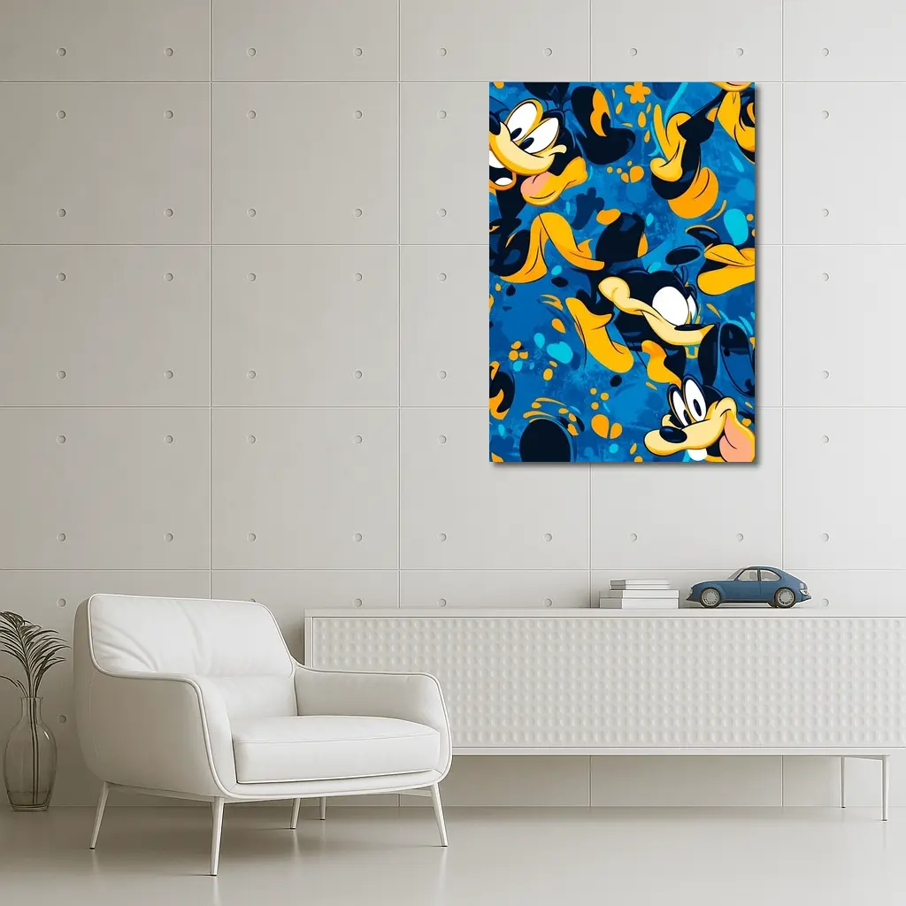 Goofy Character Pattern Blue Cartoon Background – Wall Art