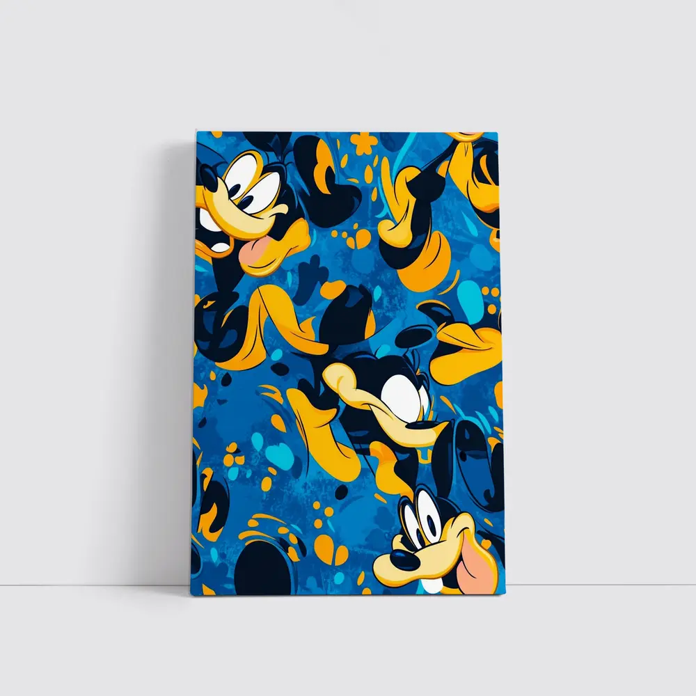 Goofy Character Pattern Blue Cartoon Background – Wall Art